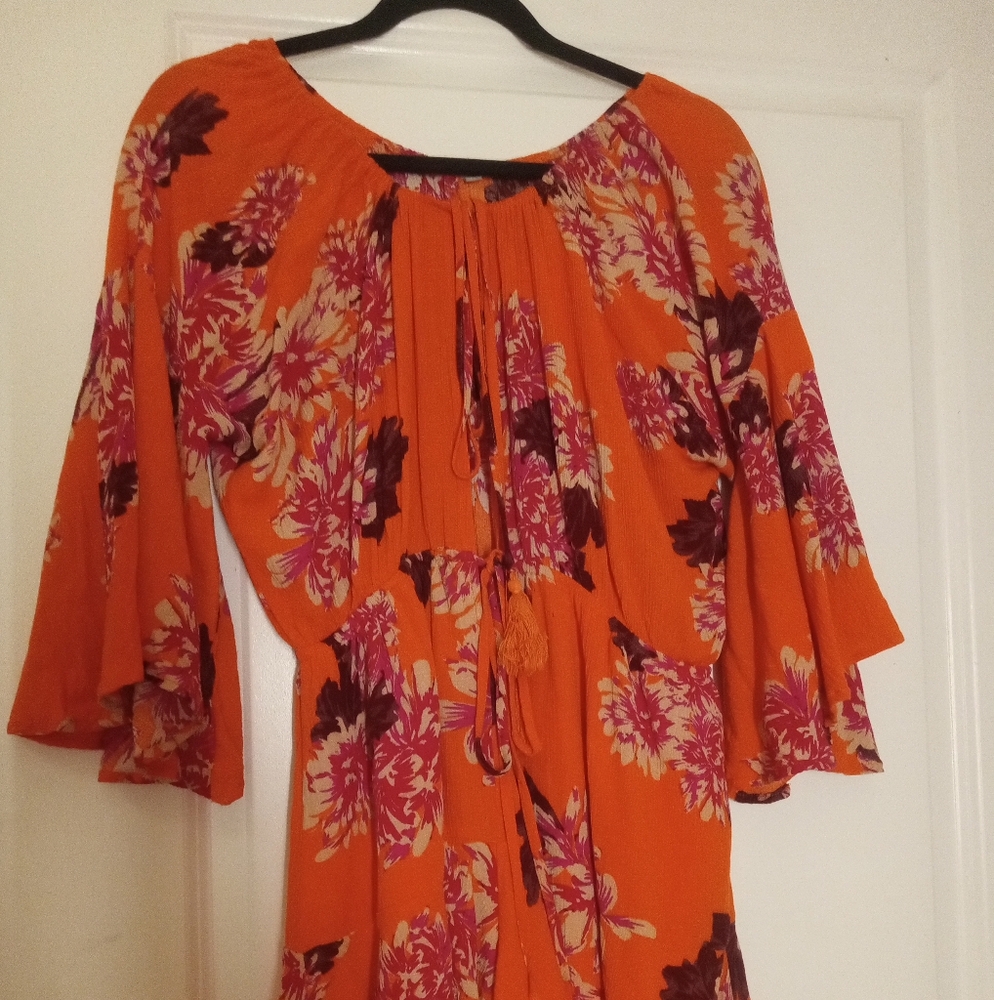 Floral Orange and Purple Women's Romper Flare Sleeves & Hem Line Pre-owned Good